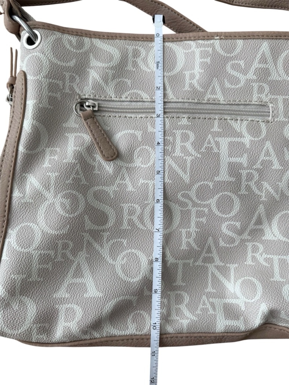 Neutral Monogram Crossbody Bag Multi Zip Beige Taupe Handbag Multi Compartment - Picture 16 of 16